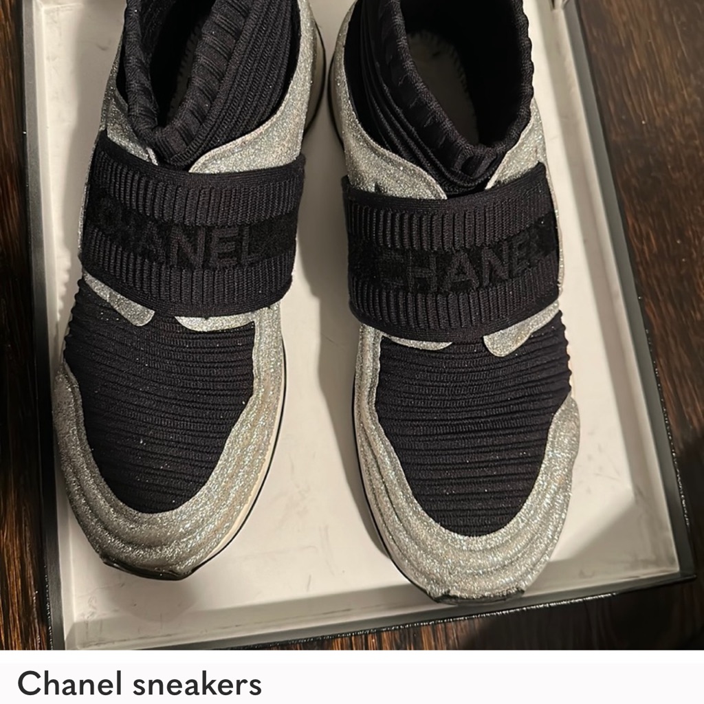 Chanel Black And Silver Sneakers